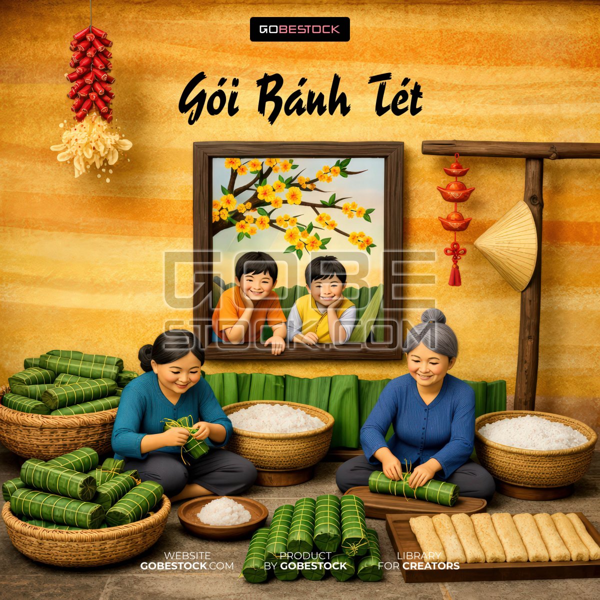 Viet Nam traditional cake making Banh Tet
