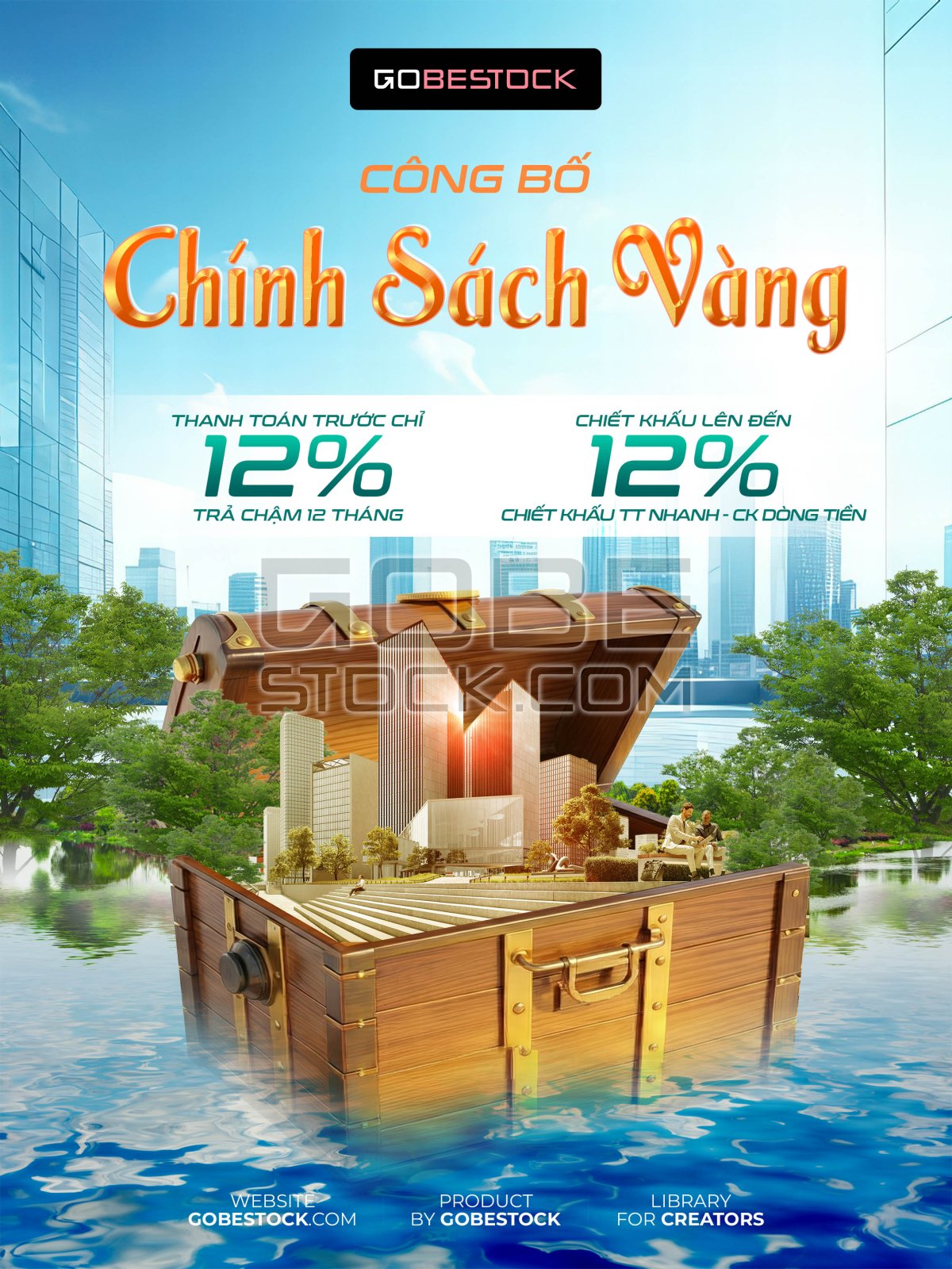 Poster real estate city in treasure chest