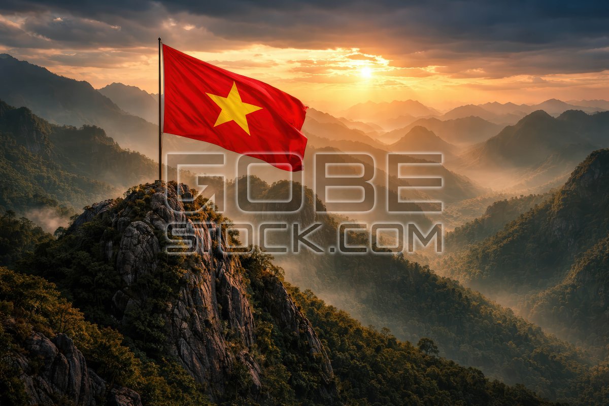The Vietnamese flag on the mountaintop
