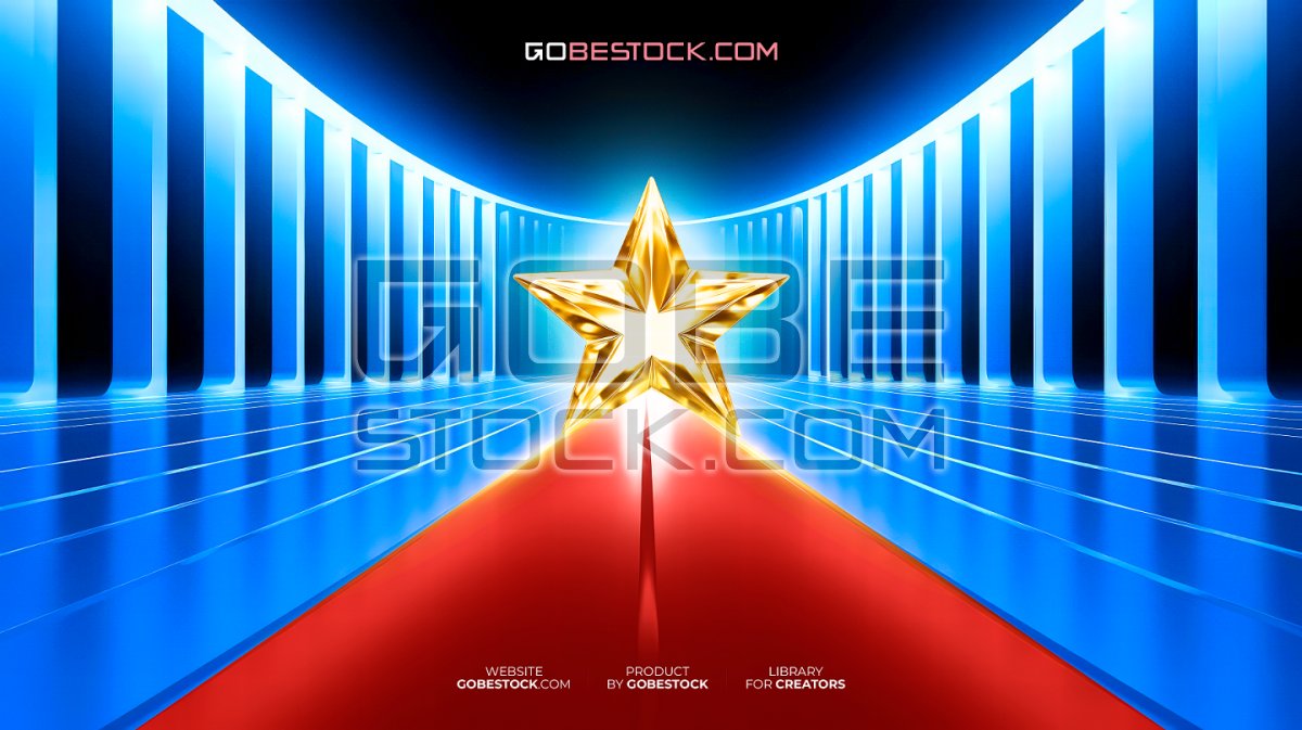 The red carpet features a gold star emblem
