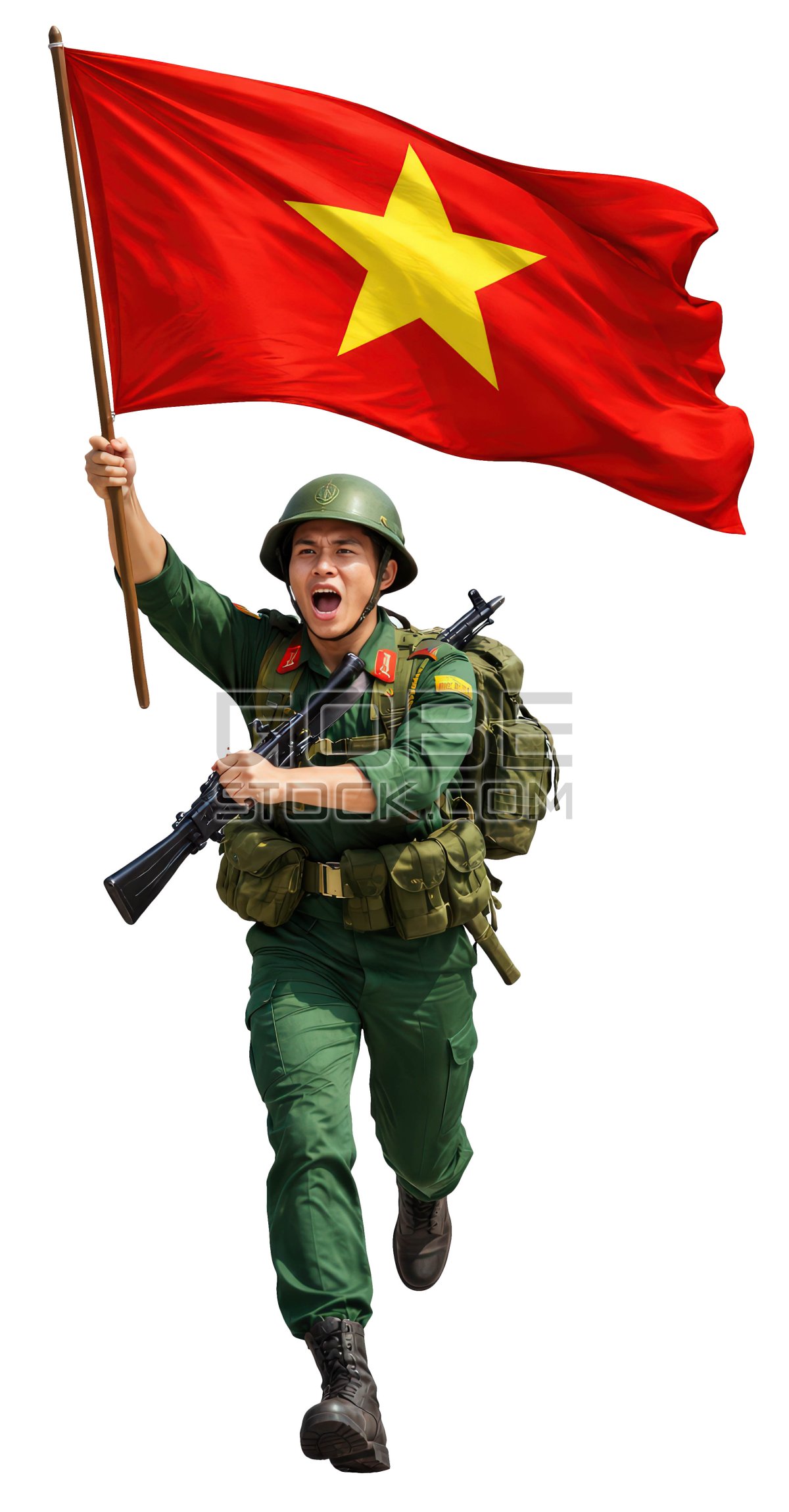 Vietnamese soldier holding the flag