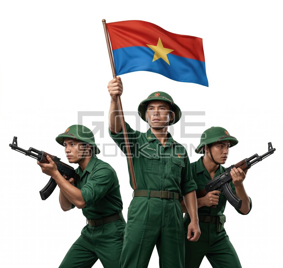 Vietnamese soldiers holding the flag