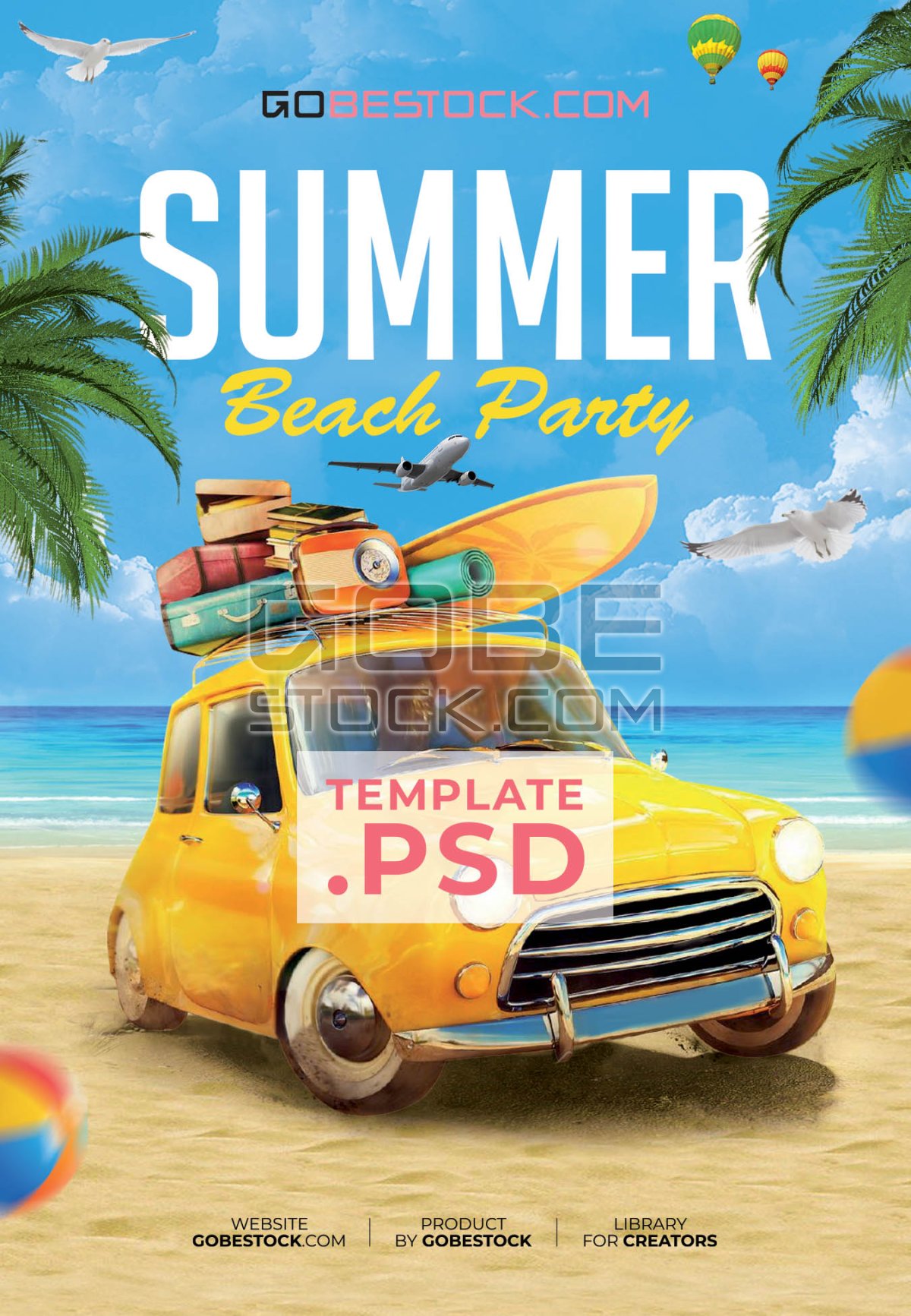Summer beach party flyer psd template design