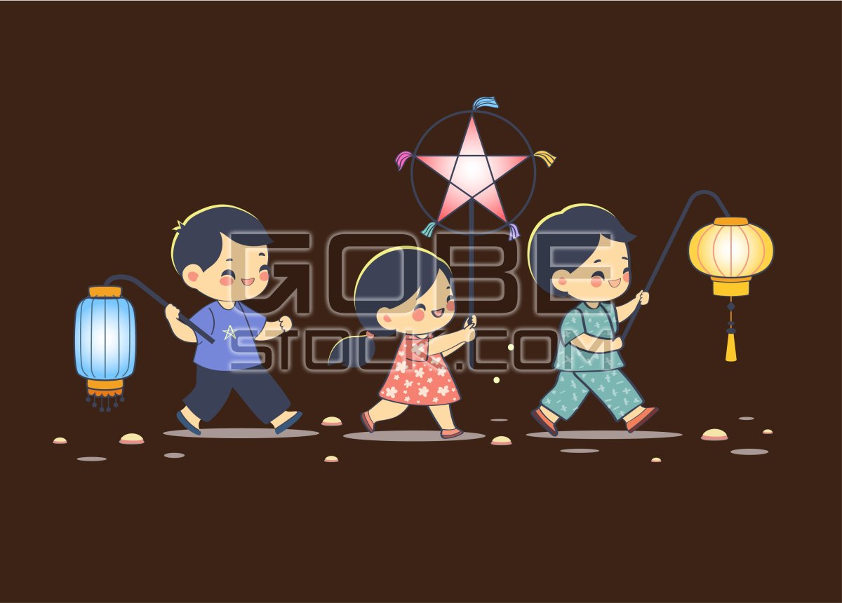 Children are carrying mid-autumn lanterns under the bright moonlight
