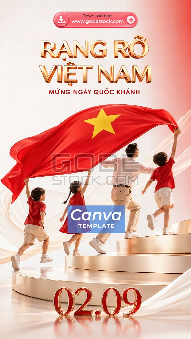 Vietnam National Day Family Holding Flag Vertical Poster