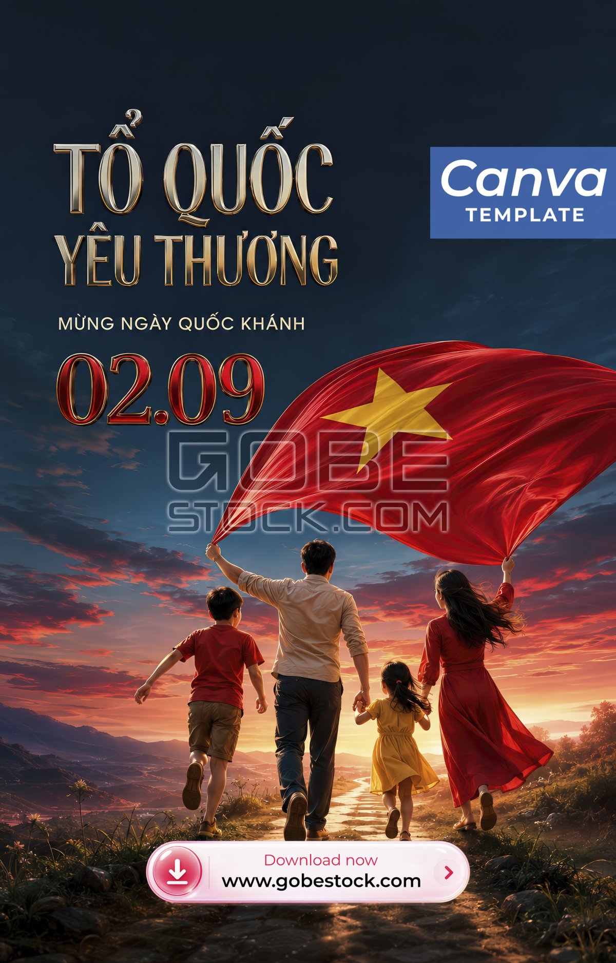 Vietnam National Day Family at Sunset Vertical Poster
