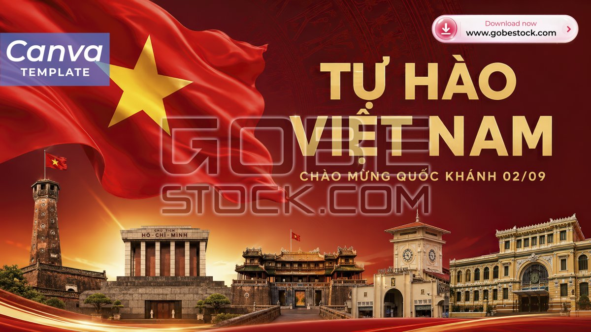 Vietnam National Day Famous Landmarks with Red Flag Horizontal Poster