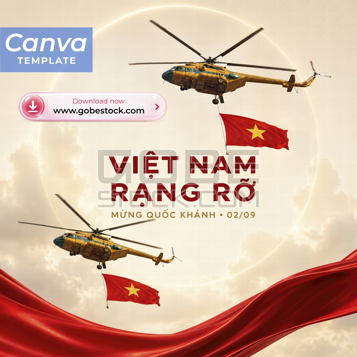 Vietnam National Day Helicopters Carrying Flags Minimal Square Poster