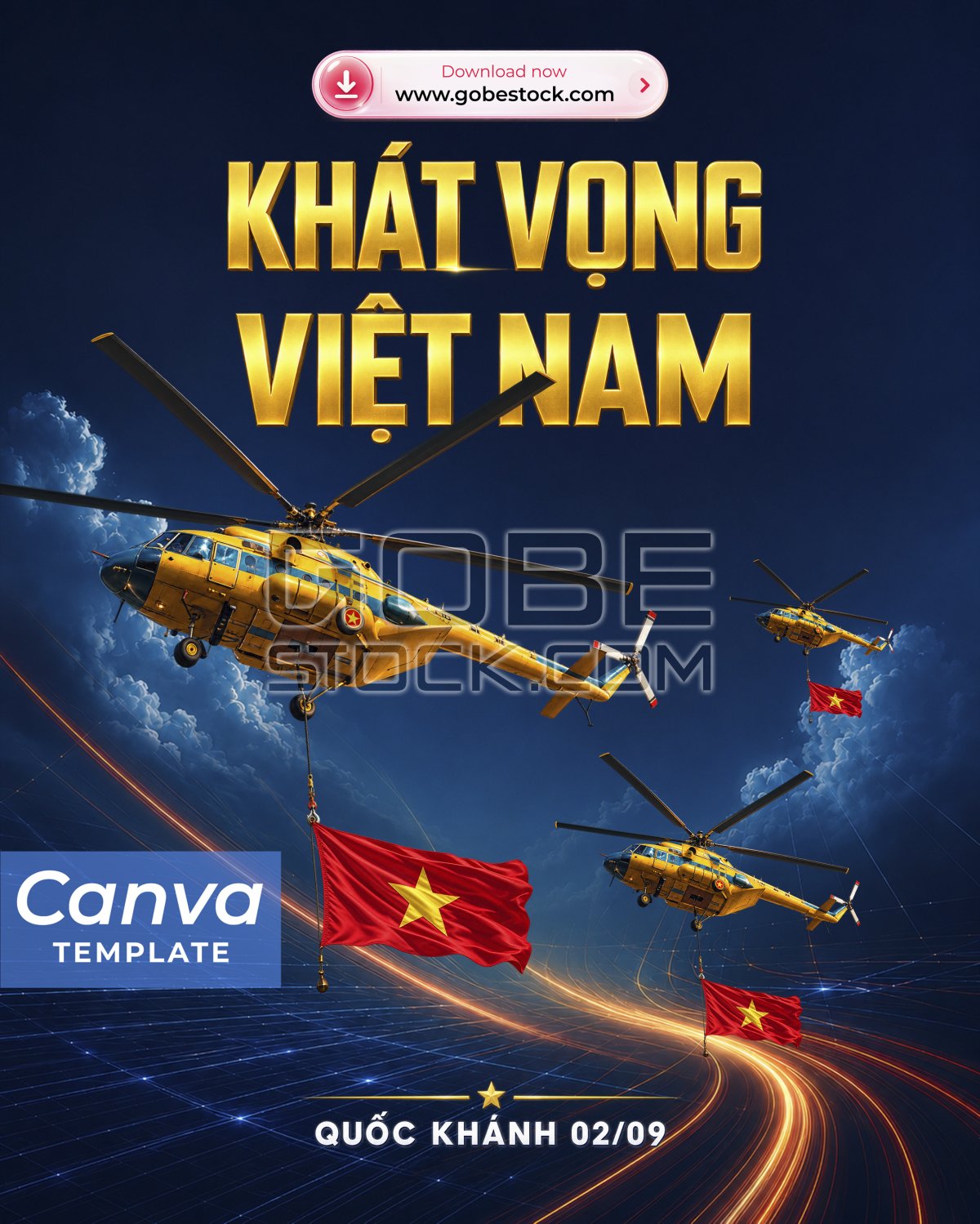 Vietnam National Day Helicopter Formation with Flags Technology Vertical Poster