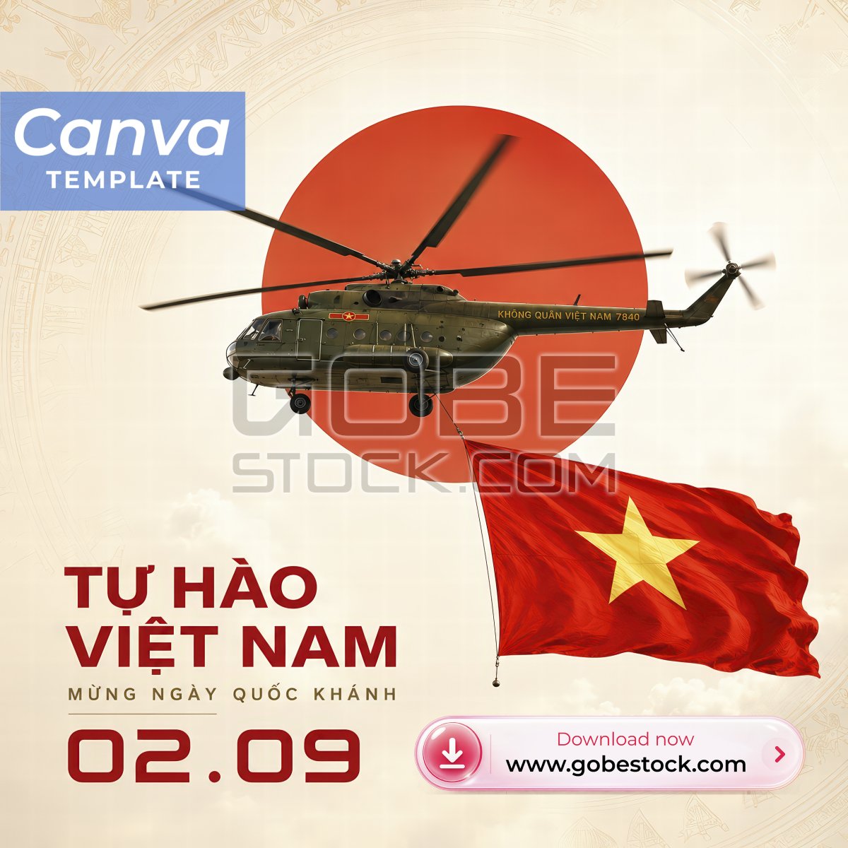Vietnam National Day Helicopter Carrying Flag Minimal Square Poster