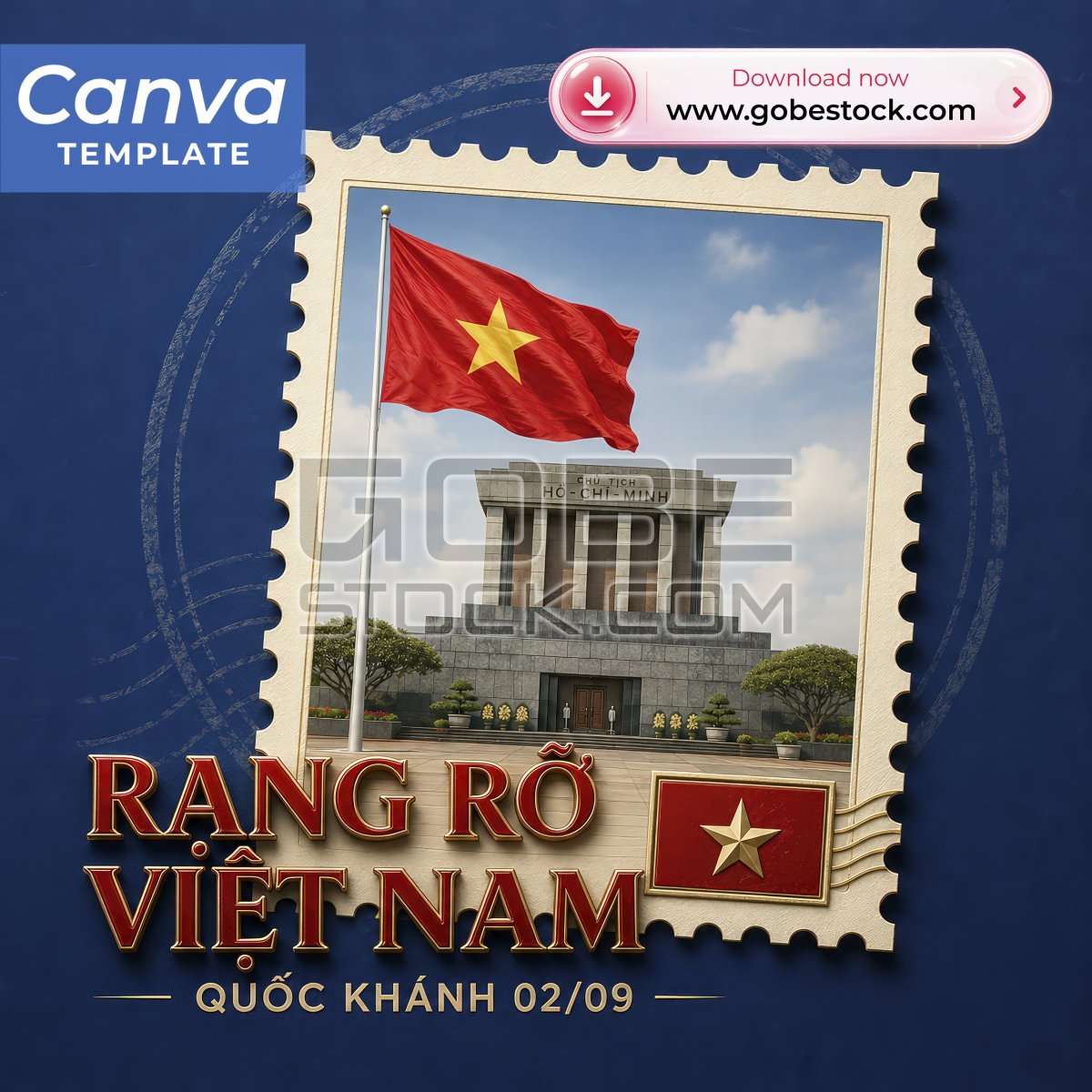 Vietnam National Day Ho Chi Minh Mausoleum Postage Stamp Square Poster