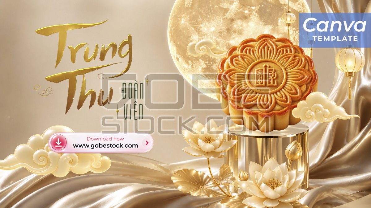 Champagne Gold Mid Autumn Mooncake Display Poster