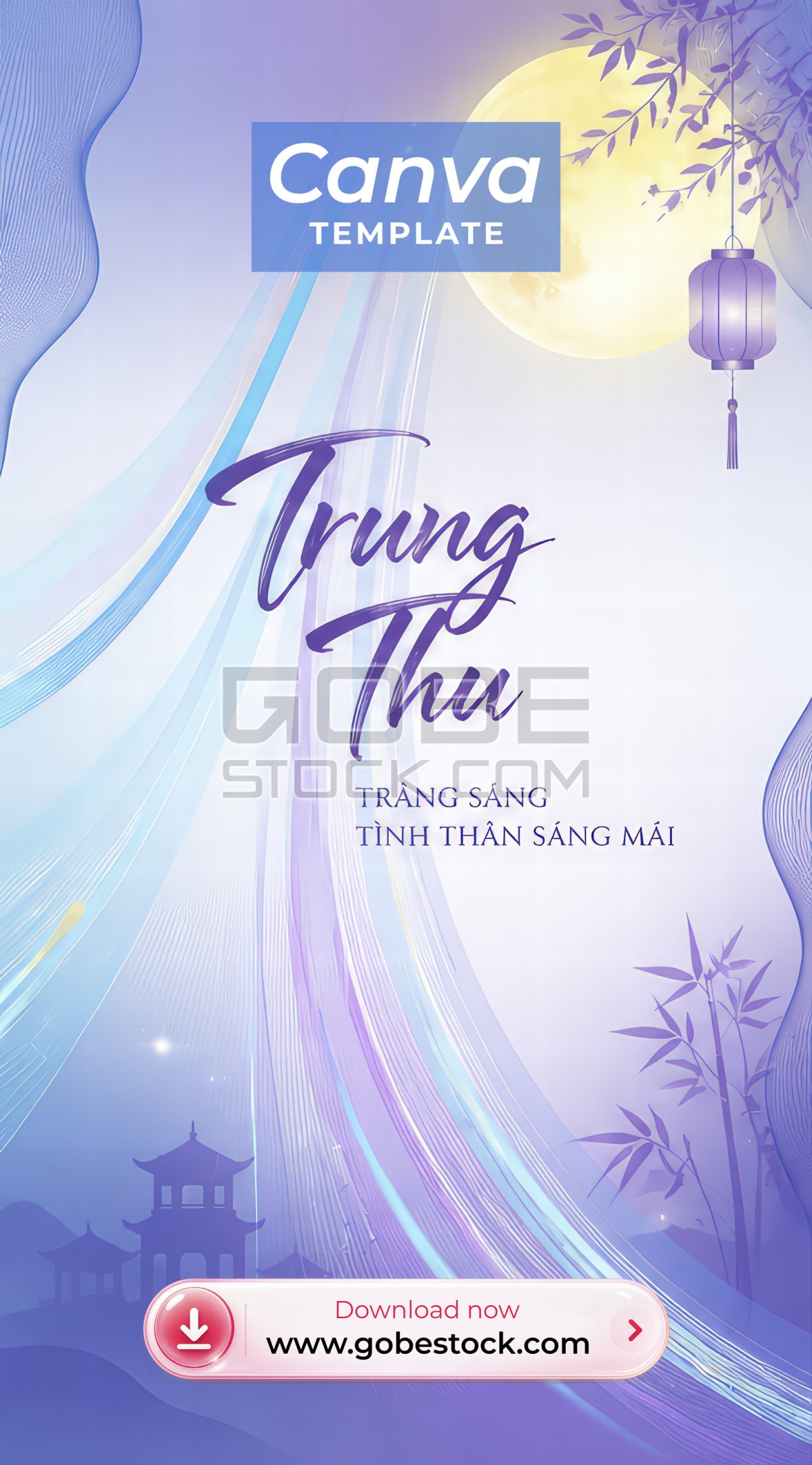 Lavender Mid Autumn Moon And Bamboo Poster