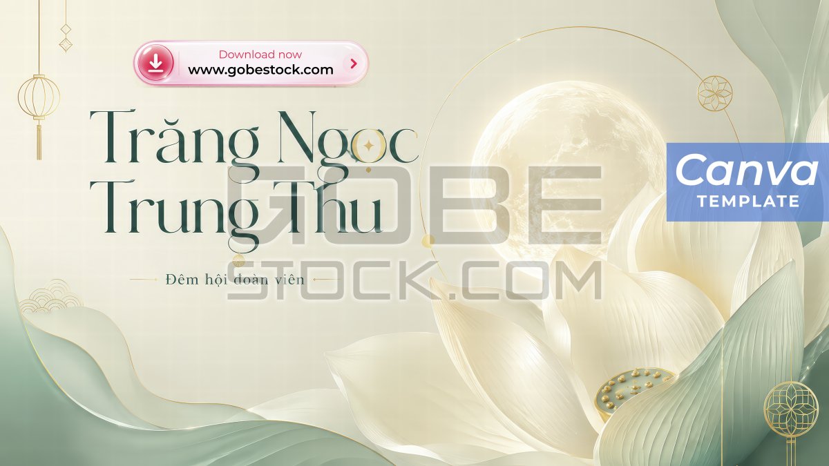 Ivory And Sage Mid Autumn Lotus Moon Poster