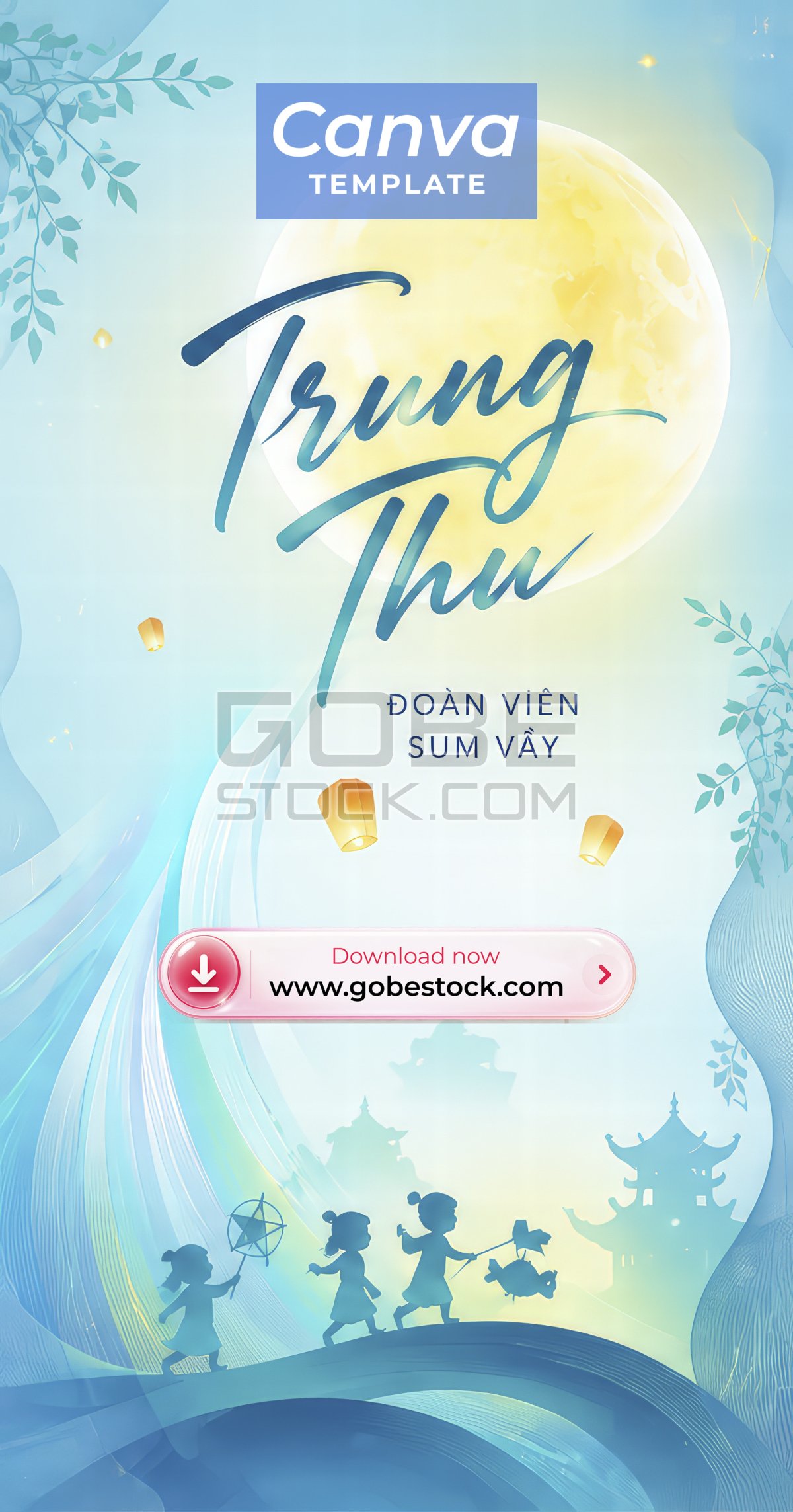 Light Blue Mid Autumn Children Lantern Parade Poster