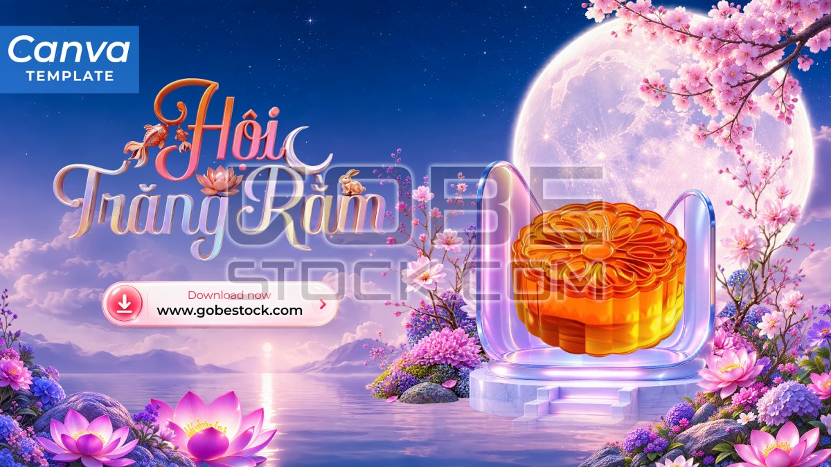 Mid Autumn Festival Moonlit Purple Lotus Lake Stage Banner