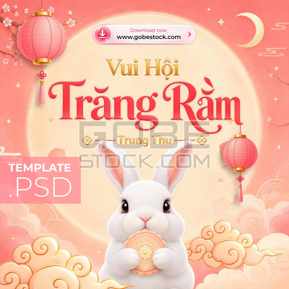 Mid Autumn Festival Coral Rabbit Mooncake Poster
