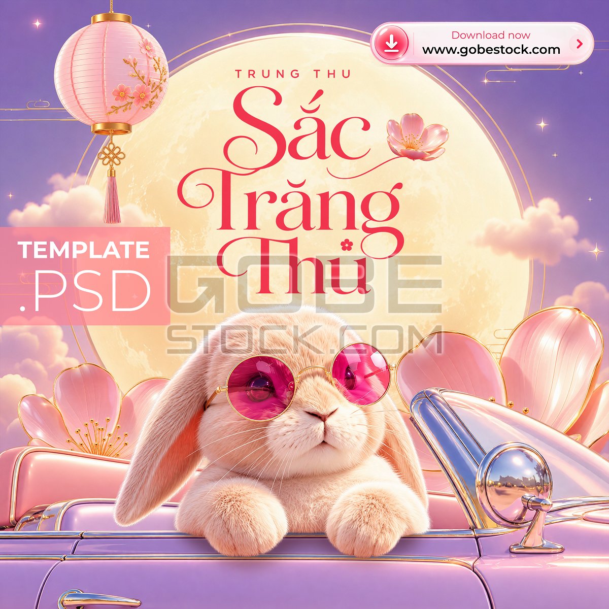 Mid Autumn Festival Lavender Rabbit Convertible Poster