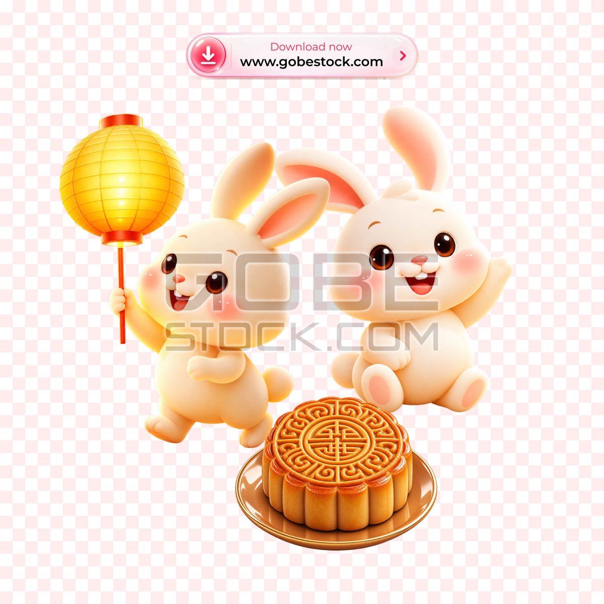 3D Chibi White Jade Rabbit in Flowing Dress Sitting