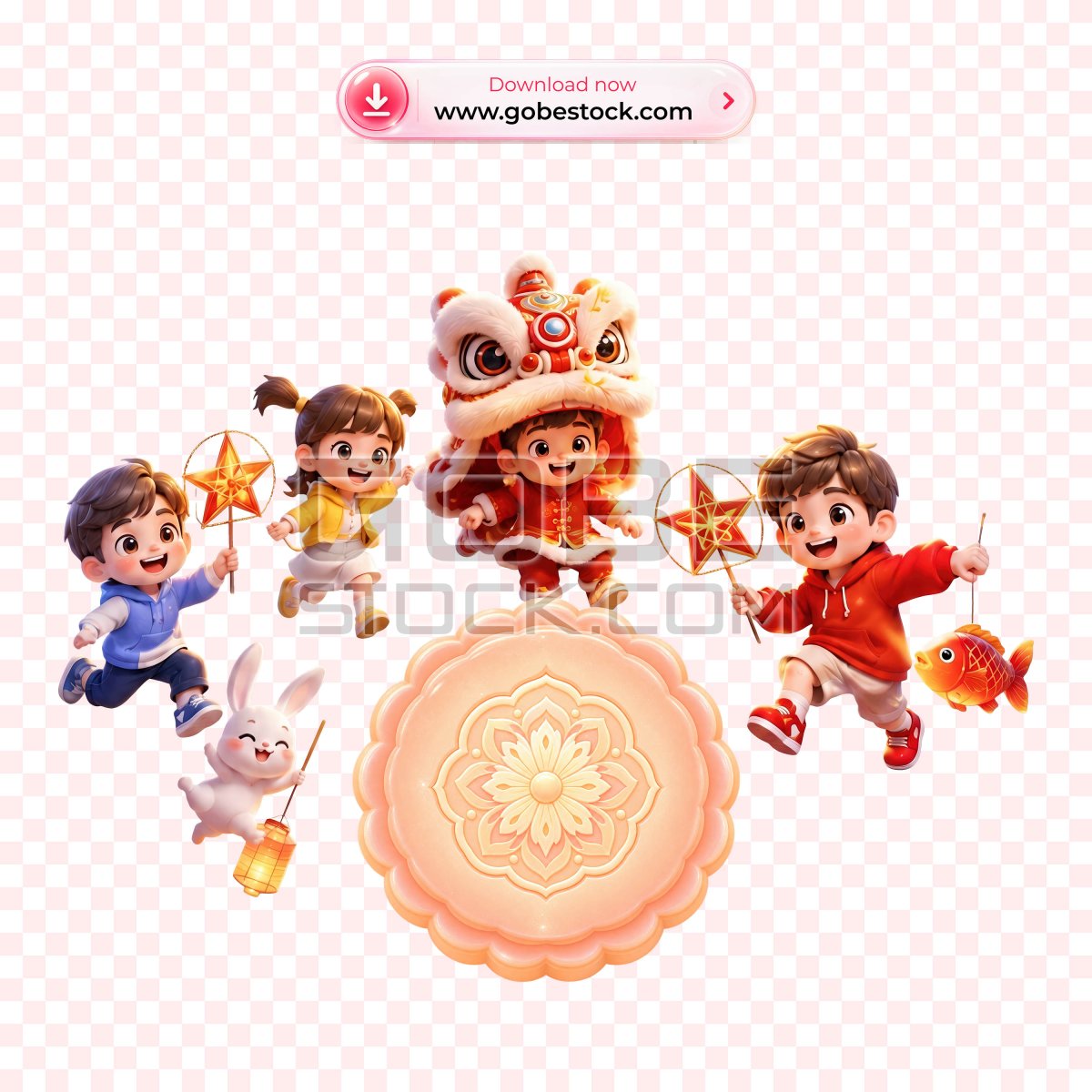 3D Children Lion Dance and Star Lantern Mid Autumn Set
