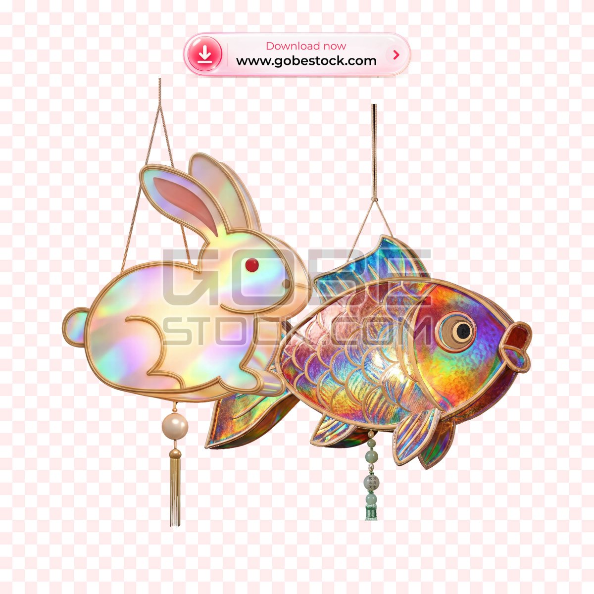 Iridescent Glass Carp And Rabbit Hanging Lantern