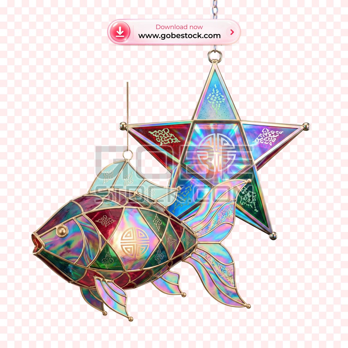 Iridescent Patchwork Fish and star Hanging Lantern