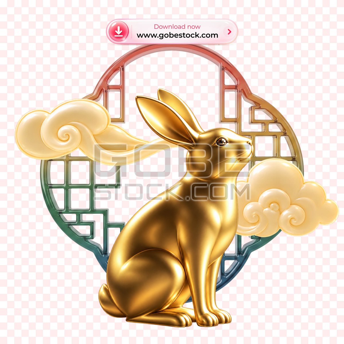 Metallic Gold Rabbit Statue Sitting and Looking Up