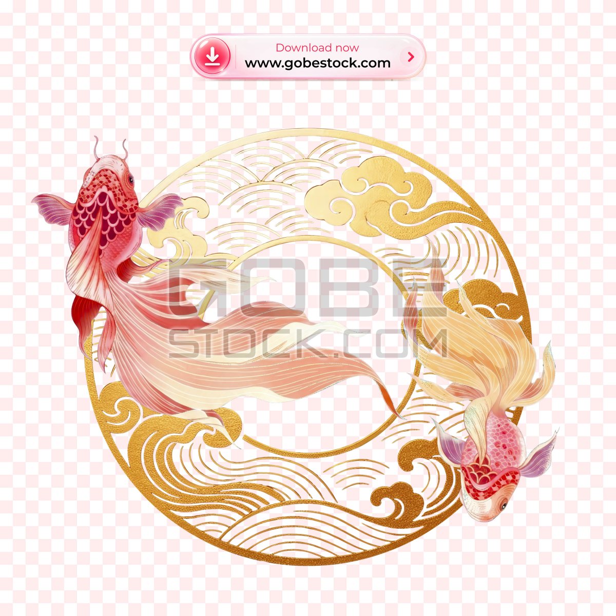 Pink Gold Koi Fish Pair on Black