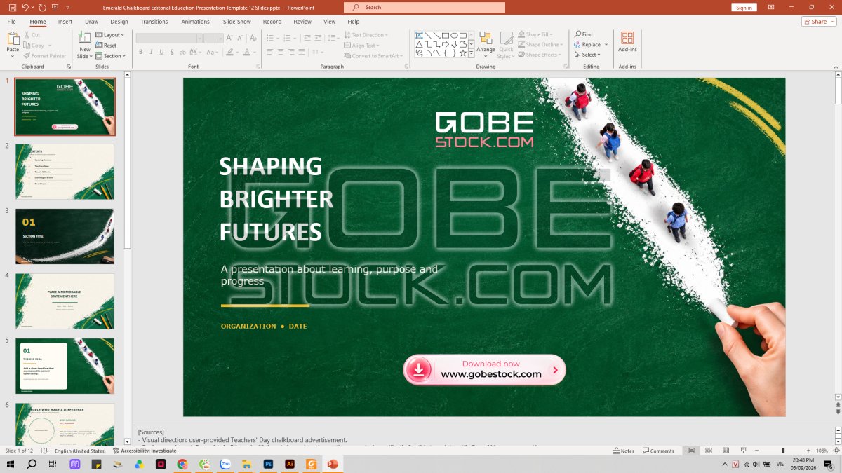 Emerald Chalkboard Editorial Education Presentation Template 12 Slides