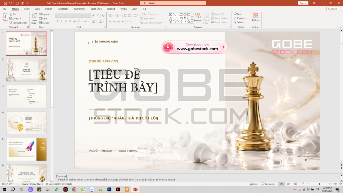 Gold Crystal Business Strategy Presentation Template 10 Slides