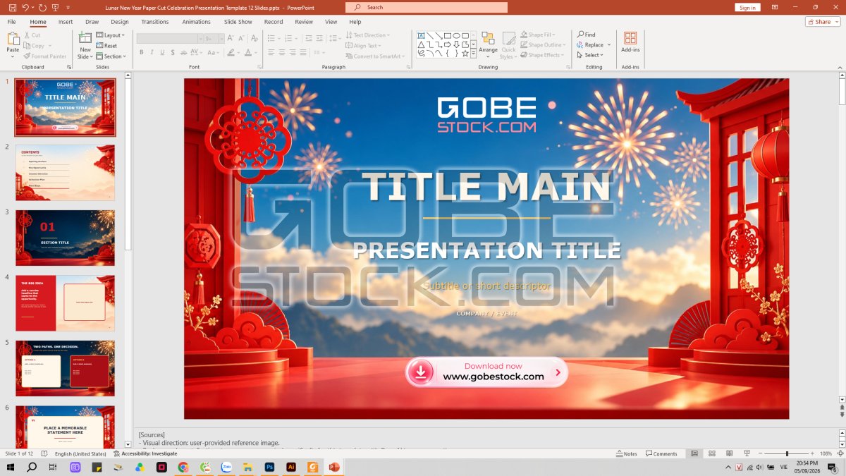 Lunar New Year Paper Cut Celebration Presentation Template 12 Slides