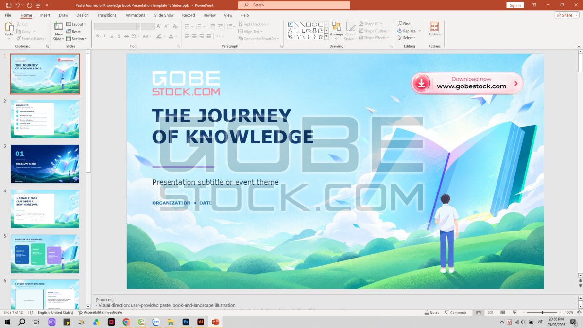 Pastel Journey of Knowledge Book Presentation Template 12 Slides