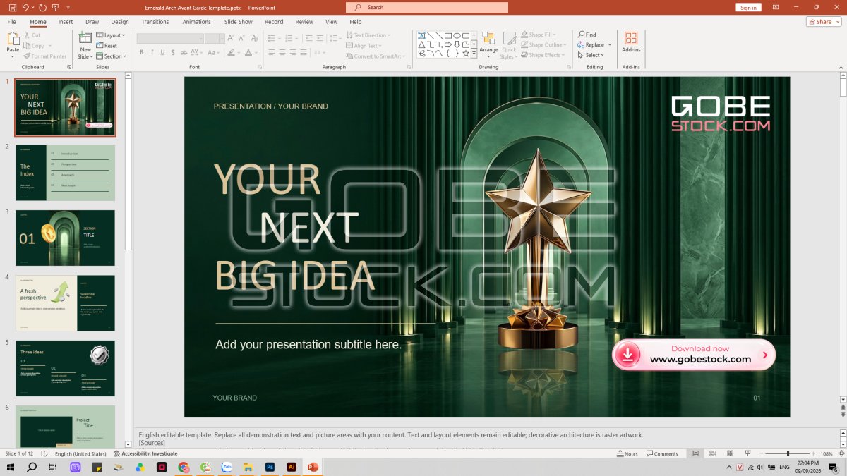 Emerald Arch Avant Garde Slide Powerpoint Presentation