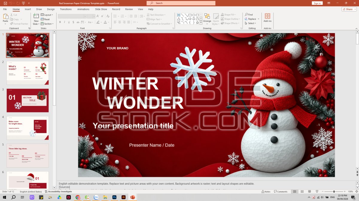 Red Snowman Paper Christmas Template Slide Powerpoint Presentation
