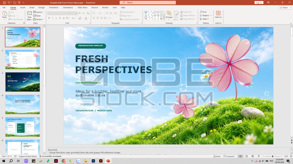 Template Slide Fresh Horizon Nature Powerpoint Presentation