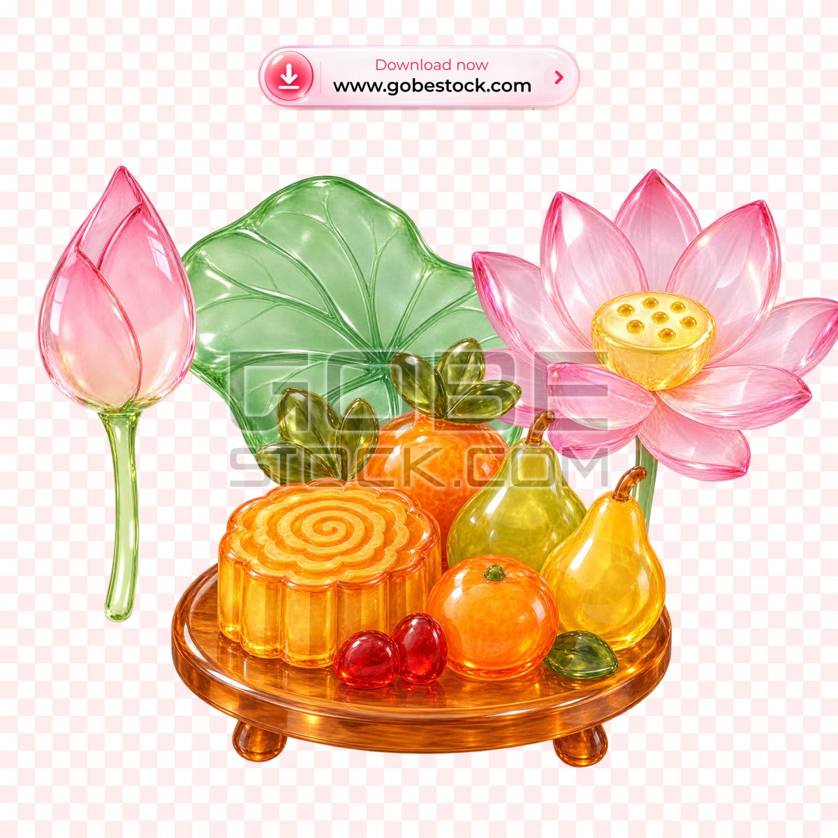 3D Glass Mid Autumn Mooncake Fruit Tray