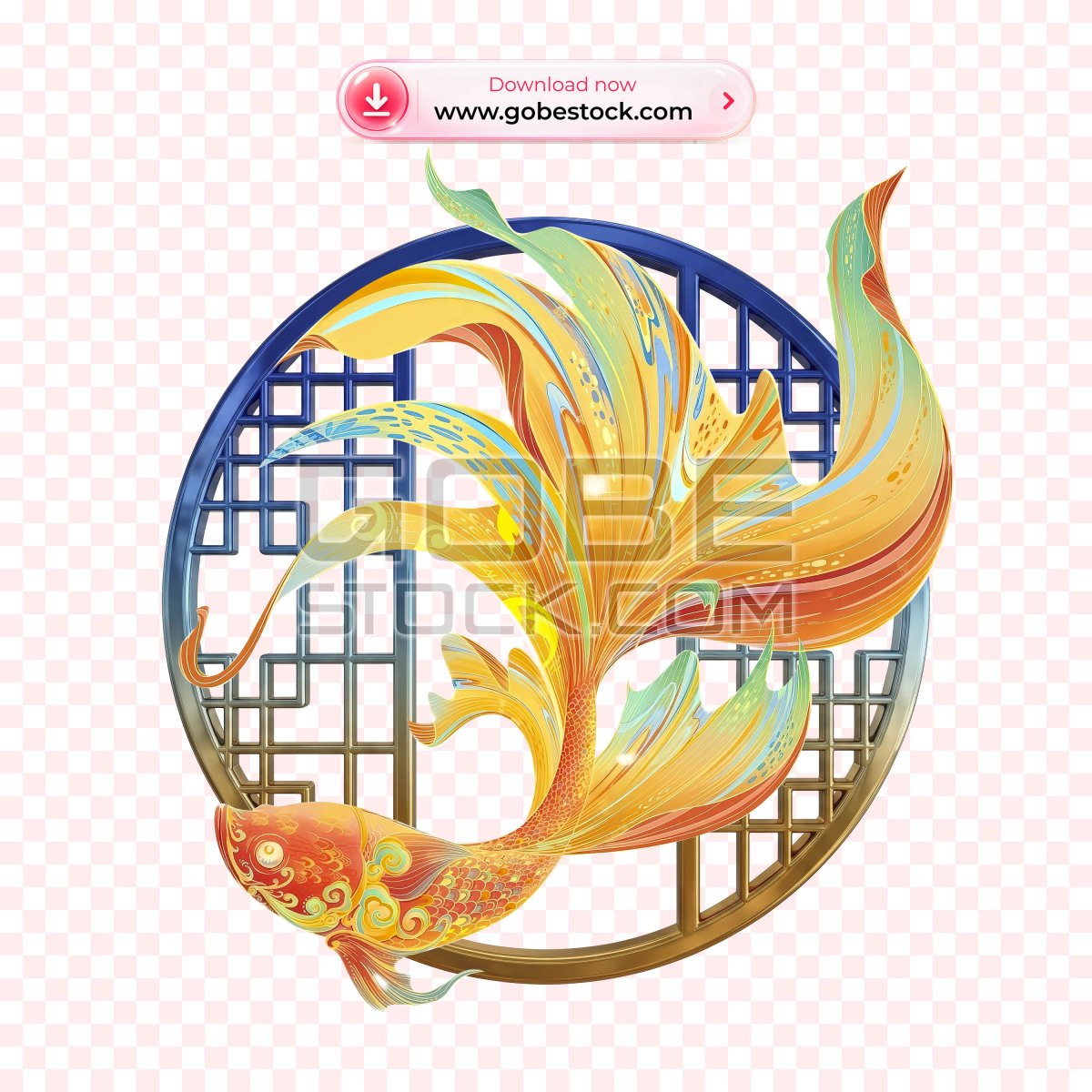 3D Gold Orange Koi Fish Circular Lattice Ornament