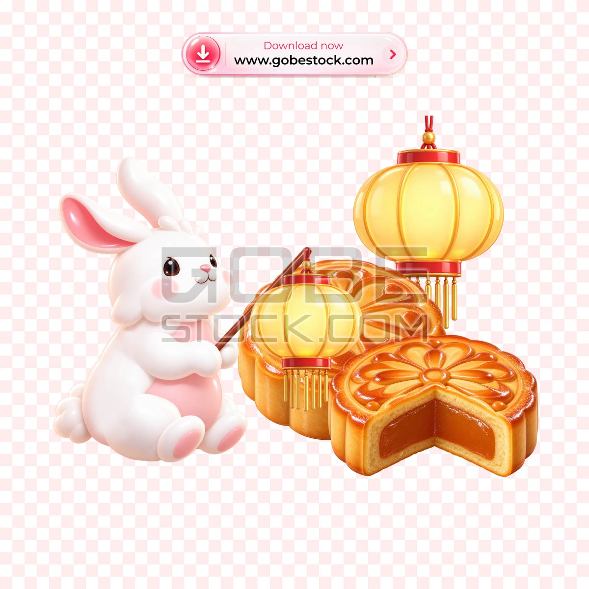 3D Golden Round Lantern Rabbit