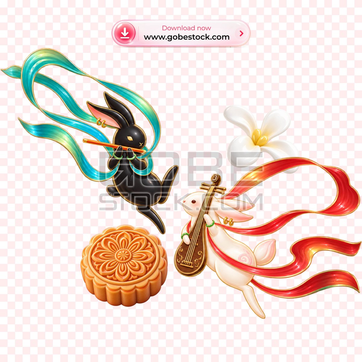3D Mid Autumn Moon Rabbit Musicians