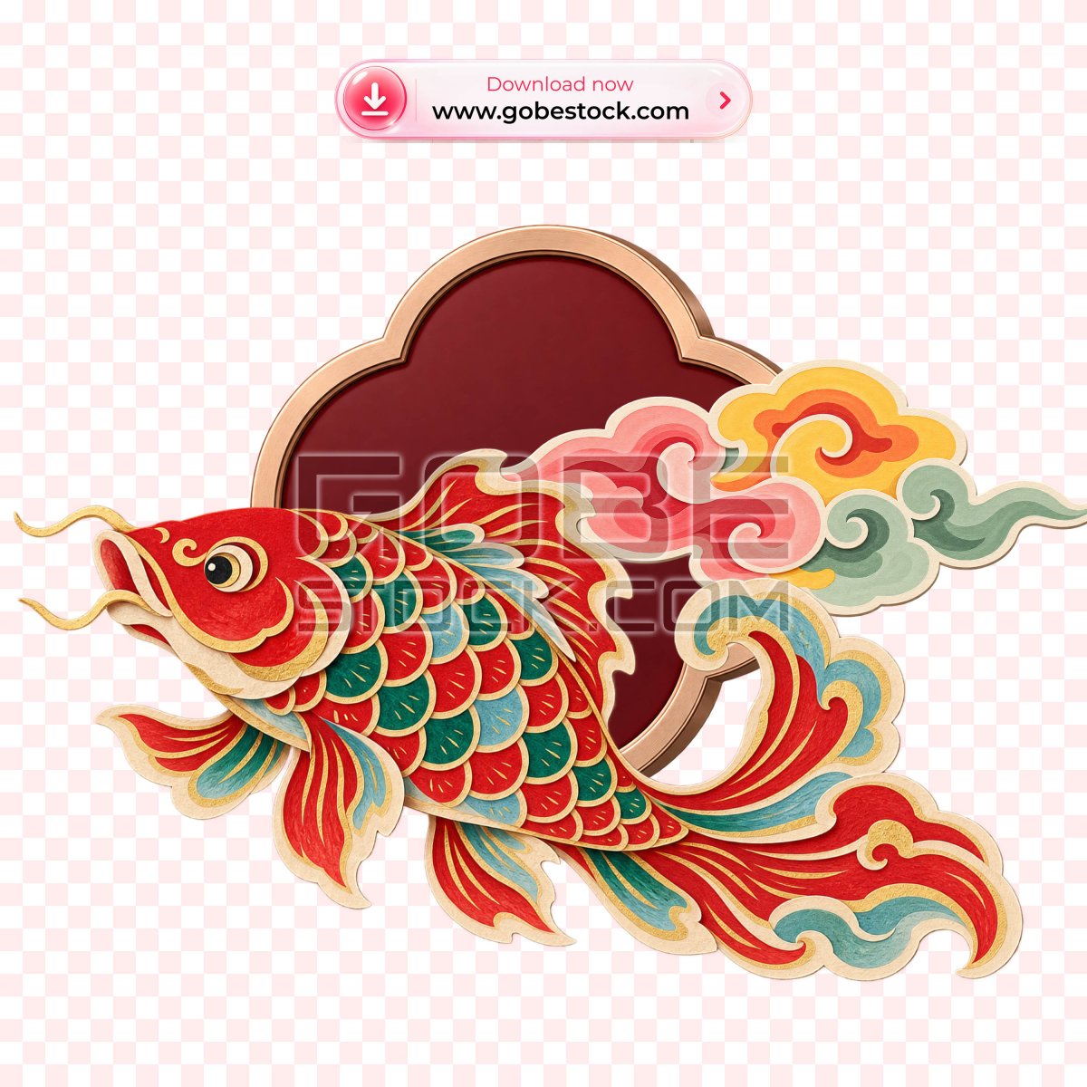 Traditional Red Gold Carp Paper Cut Ornament
