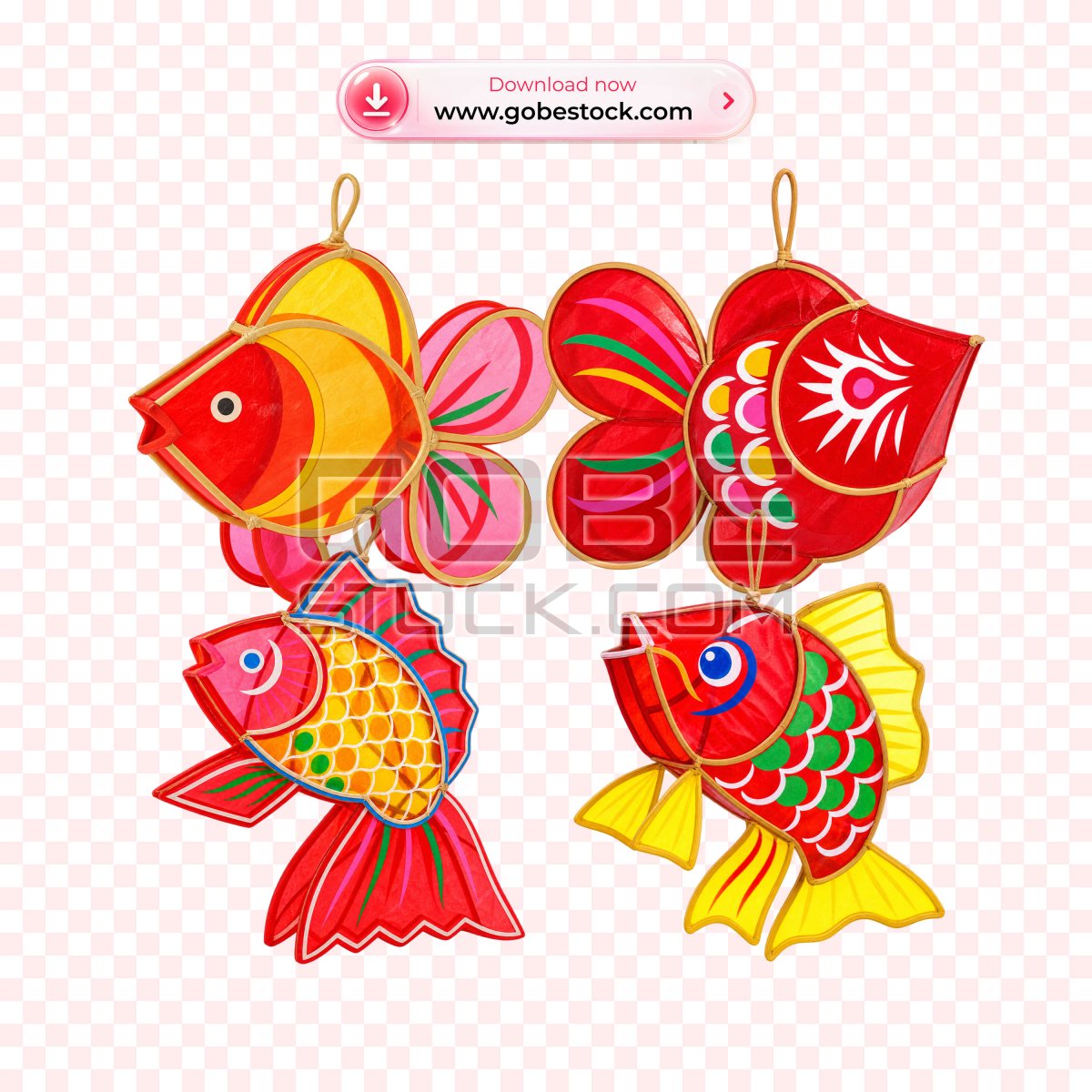 Traditional Red Gold Carp Paper Lantern set