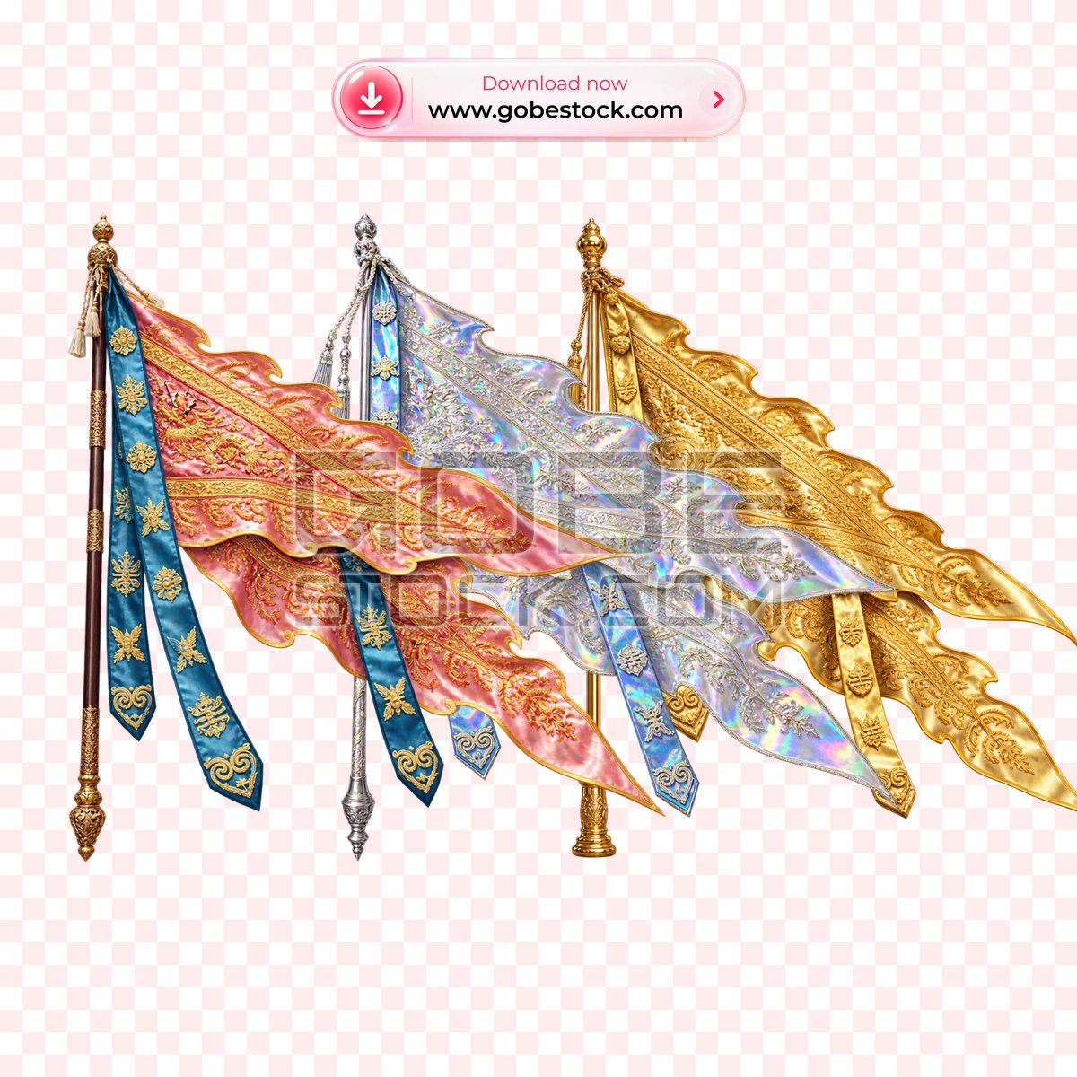 Blue Pink Ornate Swallowtail Flag Fabric