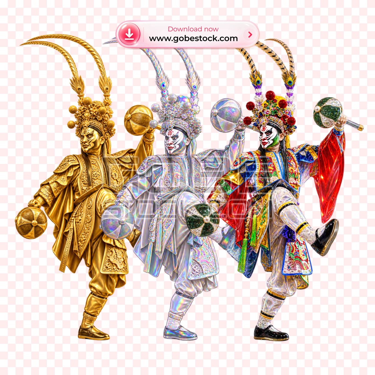 Colorful Vietnamese Opera Performer with Round Props
