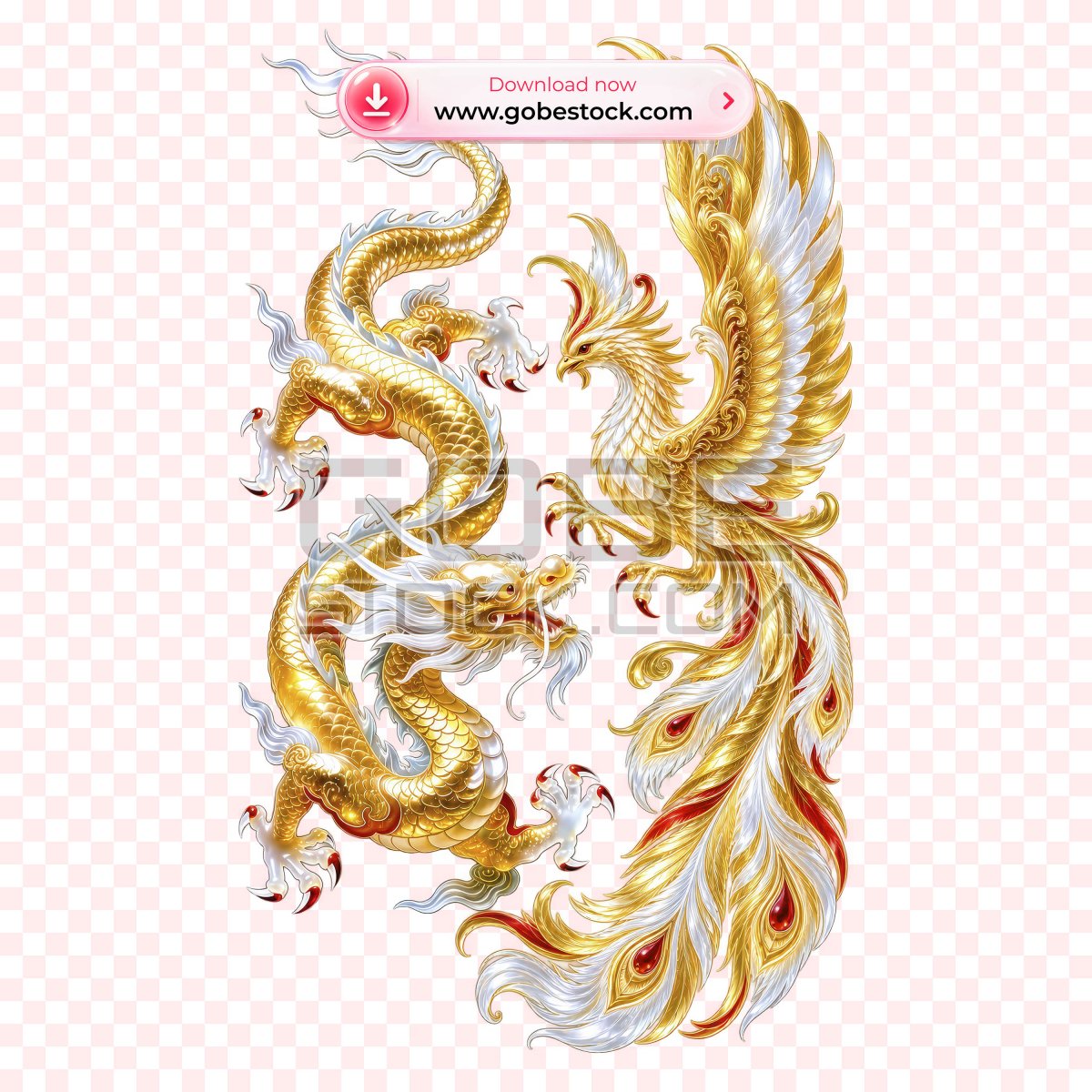 Golden Dragon Phoenix Ornamental Emblem