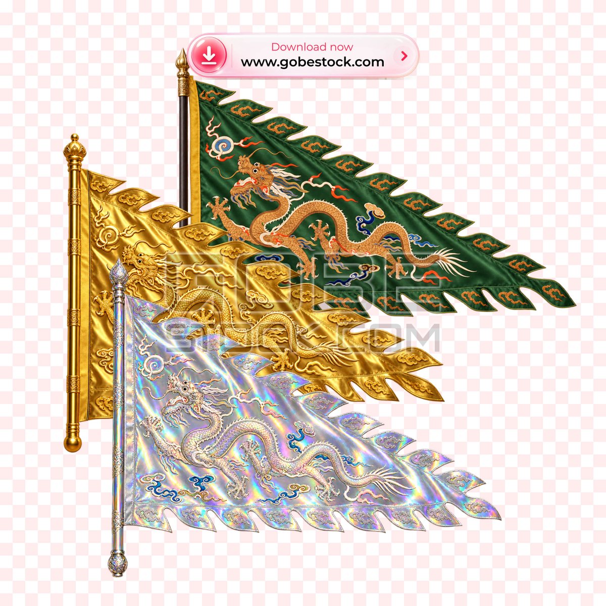 Green Dragon Imperial Flag Fabric