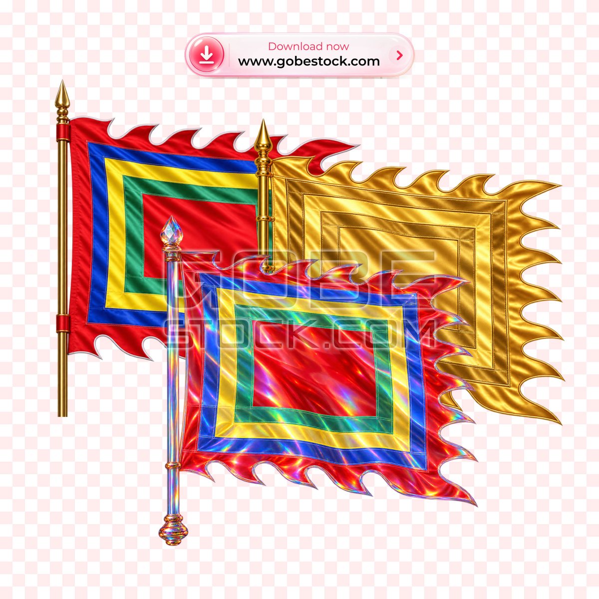 Red Multicolor Square Ceremonial Flag Fabric