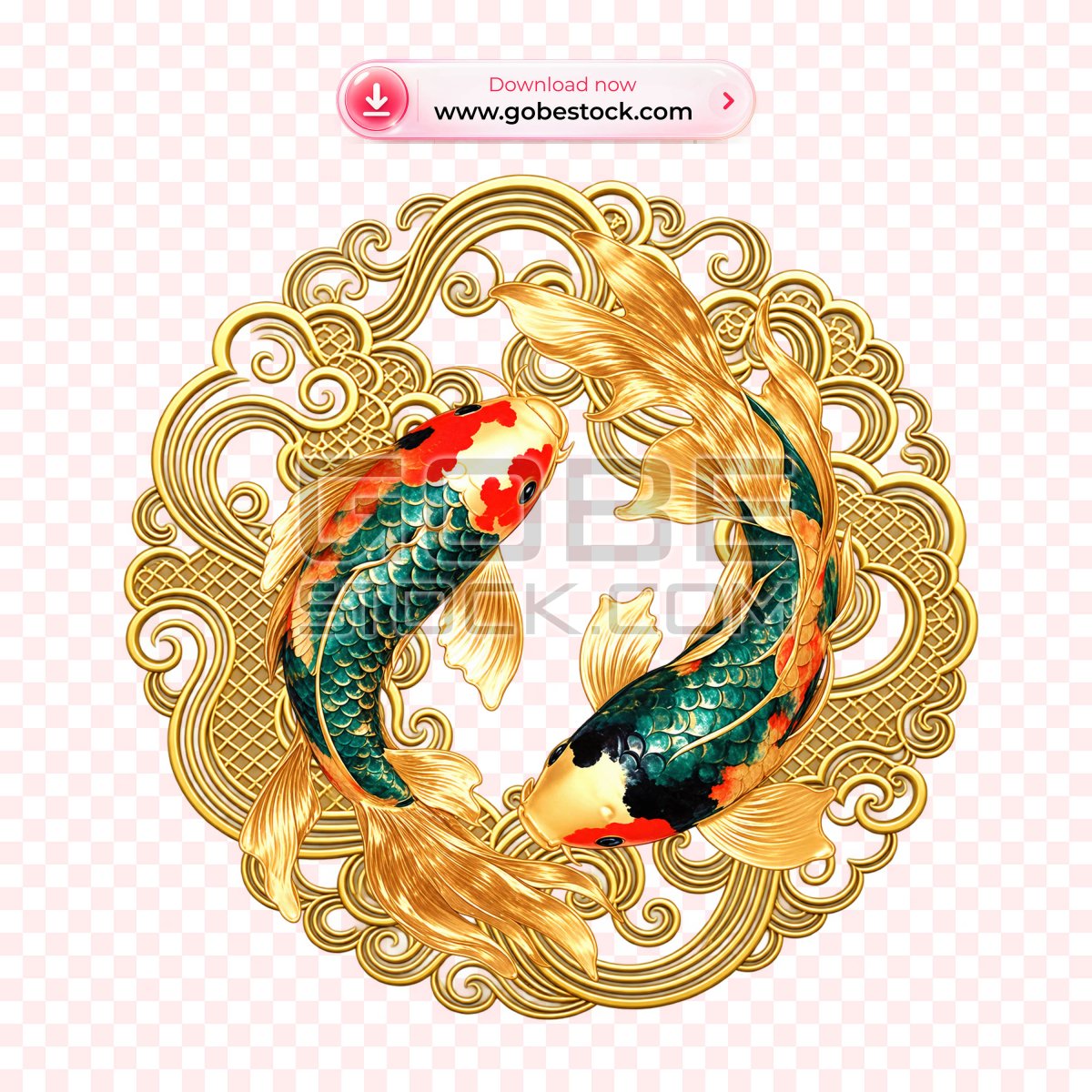 Pair Koi Fish Gold Fins Ornament