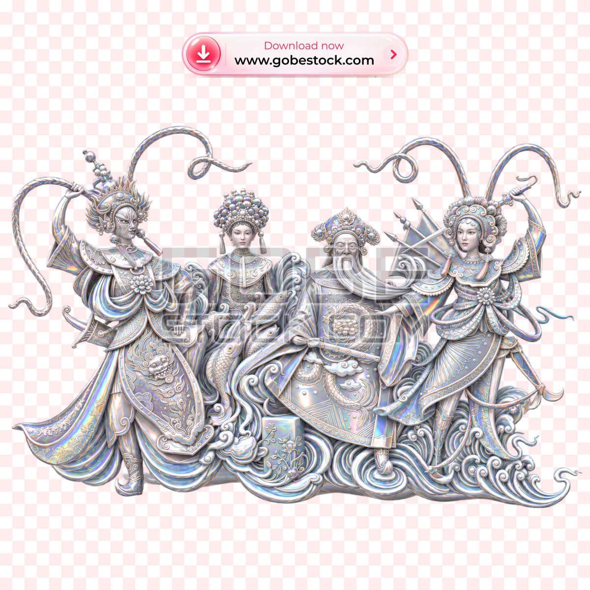 Silver Vietnamese Opera Character Ensemble on Waves