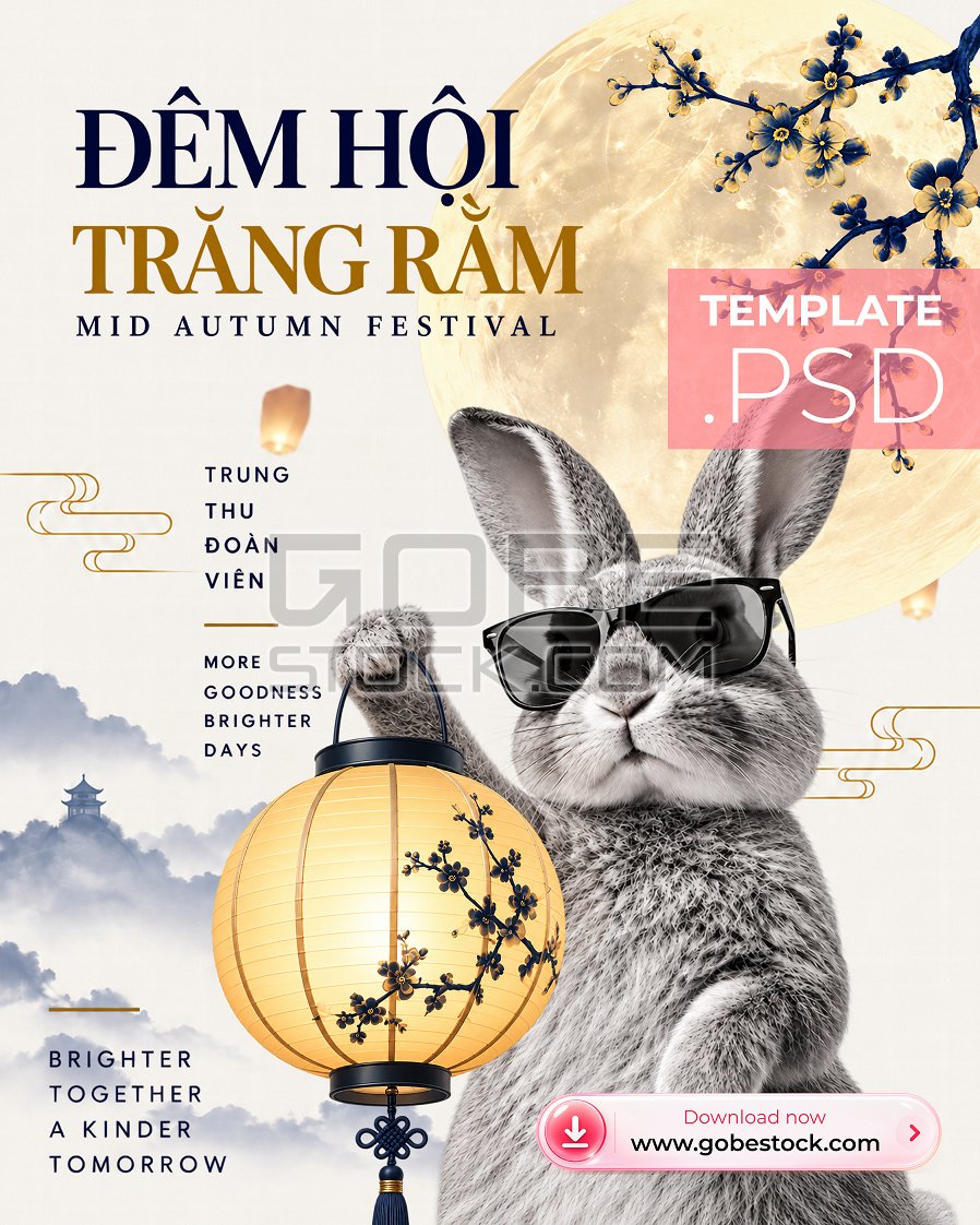 Ivory Full Moon Festival Rabbit Lantern Poster