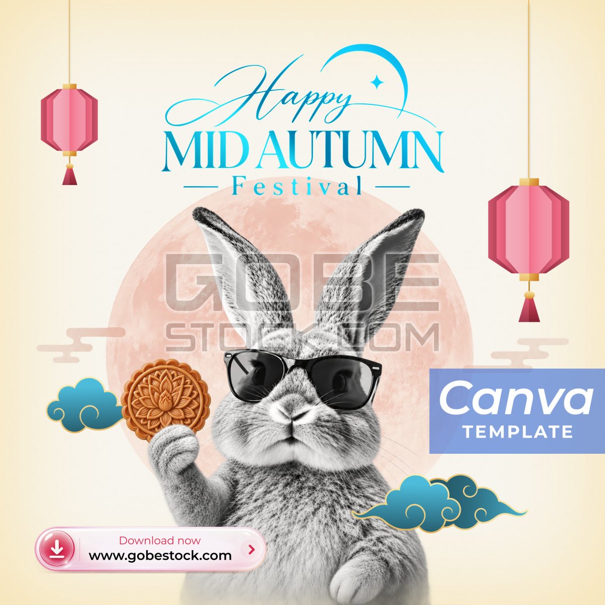 Blush Mid Autumn Rabbit Mooncake Minimal Poster